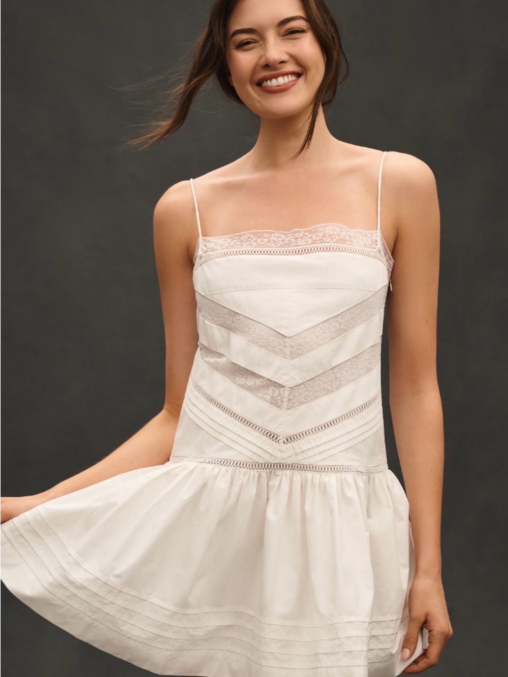 MAEVE Sleeveless Square-Neck Lace Mix Mini Dress